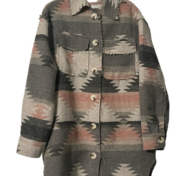 Grey and Pink Aztec Button Up Jacket Women’s - Picture 7 of 10